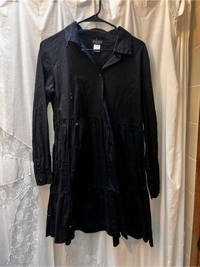CENY Black Long-Sleeve Tiered Shirt Dress